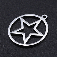201 Stainless Steel Laser Cut Pendants, Star, Stainless Steel Color, 22x19.5x1mm, Hole: 1.4mm(STAS-S105-T970-1)