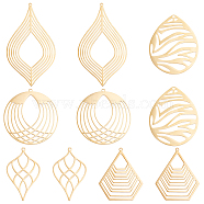 DICOSMETIC 10Pcs 5 Style 201 Stainless Steel Filigree Pendants, Flat Round & Leaf & Polygon & Teardrop, Golden, 2pcs/style(STAS-DC0006-54)