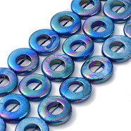 Natural Freshwater Shell Dyed Beads Strands, AB Color, Donut, Dodger Blue, 15x2.5mm, Hole: 0.5mm, about 25~26pcs/strand, 15.16''~15.28''(38.5~38.8cm)(BSHE-P033-01C)