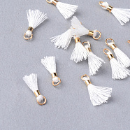 Cotton Tassel Pendant Decorations, with Unwelded Iron Jump Rings, Golden, White, 10~16x2mm, Hole: 1.5mm(X-OCOR-S102-20)