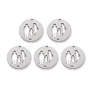 201 Stainless Steel Links, Flat Round Human, with Family of Three People Holding Hands Pattern, Stainless Steel Color, 15x1mm, Hole: 1.2mm(X-STAS-R107-10)