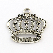 Crown Alloy Pendants, Tibetan Style, Cadmium Free & Lead Free, Antique Silver, 41x43x4.5mm, Hole: 5mm, about 128pcs/1000g(TIBEP-R336-181AS-LF)