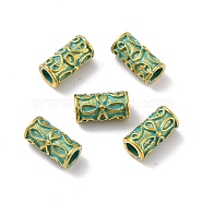 Tibetan Style Alloy Beads, Column, Golden & Green Patina, 11x5.5mm, Hole: 3.3mm(PALLOY-C154-39GGP)