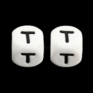 20Pcs White Cube Letter Silicone Beads 12x12x12mm Square Dice Alphabet Beads with 2mm Hole Spacer Loose Letter Beads for Bracelet Necklace Jewelry Making, Letter.T, 12mm, Hole: 2mm(JX432T)