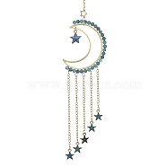 Natural Apatite & Brass Moon Pendant Decorations, with Alloy Enamel Star Charms, for Home Moon Decorations, 225mm(HJEW-JM01198-02)