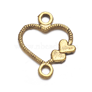 Tibetan Style Links connectors, Heart, Antique Golden, Lead Free, 13x11x1mm, Hole: 1mm(X-TIBEP-A100401-G-LF)