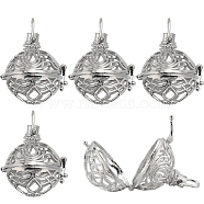 10Pcs Filigree Round Brass Cage Pendants, For Chime Ball Pendant Necklaces Making, Platinum, 37mm, 30.5x29x24mm, Hole: 5x6mm, 20mm inner diameter(KK-SC0004-38)