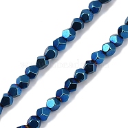 Electroplated Synthetic Non-magnetic Hematite Beads Strands, Polygon(Color Retention for 3 Years), Blue Plated, 4mm, Hole: 1mm, about 98pcs/strand, 15.55''(39.5cm)(G-A234-G03-01A)