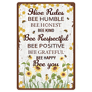 Tinplate Sign Poster, Vertical, for Home Wall Decoration, Rectangle with Word Hive Rules, Bees Pattern, 300x200x0.5mm(AJEW-WH0157-404)