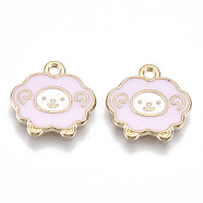 Alloy Enamel Charms, Cadmium Free & Lead Free, Sheep, Light Gold, Pink, 14x14x1mm, Hole: 1.5mm(PALLOY-N160-006-RS)