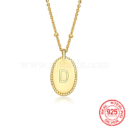 925 Sterling Silver Letter Initial Oval Pendant Necklaces for Women, with Cable Chains, Real 18K Gold Plated, Letter D, 15.75 inch(40cm)(EL6437-4)