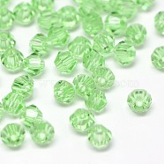 Imitation 5301 Bicone Beads, Transparent Glass Faceted Beads, Light Green, 4x3mm, Hole: 1mm, about 720pcs/bag(GLAA-F026-A04)