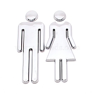 Electroplated ABS Plastic Women & Men Bathroom Sign Stickers, Public Toilet Sign, for Wall Door Accessories Sign, Silver, 120x38x38mm, 2pcs/set(AJEW-WH0252-24)
