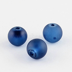 Transparent Glass Bead Strands, Frosted, Round, Marine Blue, 12mm, Hole: 1.3~1.6mm, about 70pcs/strand, 31.4 inch(X-GLAA-S031-12mm-31)
