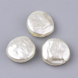 ABS Plastic Imitation Pearl Beads, Flat Round, Beige, 14.5x14.5x5.5mm, Hole: 1.6mm, about 760pcs/500g(OACR-T022-04)