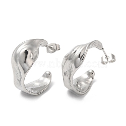 Non-Tarnish 304 Stainless Steel Irregular Twist Stud Earrings, Half Hoop Earrings, Stainless Steel Color, 23.5~24.5x10mm(EJEW-B026-02P)