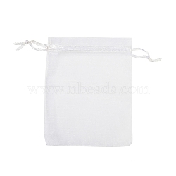 Organza Bags, with Ribbons, Rectangle, White, 12x9.8x0.06cm(OP-XCP0001-10)