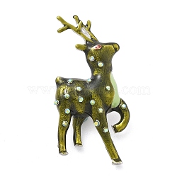 Sika Deer Enamel Pins, Alloy Rhinestone  Brooches for Backpack Clothes, Olive, 64.5x32mm(JEWB-E041-15P-01)