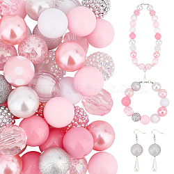 Elite 1 Set Mixed Style Acrylic Round Beads Sets, Pink, 19~20mm, Hole: 2mm, about 50pcs/bag(SACR-PH0001-52C)