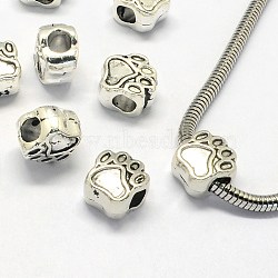 Alloy European Beads, Enamel Settings, Large Hole Beads, Dog Paw Prints, Antique Silver, 11.5x10.5x7.5mm, Hole: 5mm(X-PALLOY-S079-048AS)