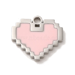 304 Stainless Steel Enamel Charms, Heart Charm, Stainless Steel Color, 12x13x1mm, Hole: 1.3mm(STAS-L022-005P)