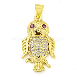 Brass Micro Pave Cubic Zirconia Pendants, Owl, Real 18K Gold Plated, 25x14x4mm, Hole: 5x3.5mm(FIND-Z044-07G)
