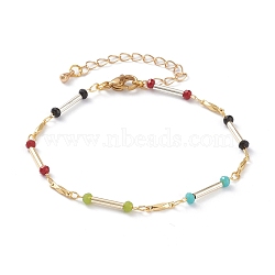 Faceted Rondelle Glass Beaded Bracelets, with Brass Bar Link & Lobster Claw Clasps, Golden, Colorful, 7-3/4 inch(19.6cm)(BJEW-JB05761)