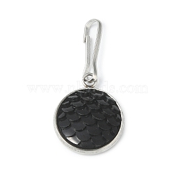 Resin Flat Round with Mermaid Fish Scale Keychin, with Iron Keychain Clasp Findings, Black, 2.7cm(HJEW-JM01279-05)