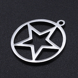 Non-Tarnish 201 Stainless Steel Laser Cut Pendants, Star, Stainless Steel Color, 22x19.5x1mm, Hole: 1.4mm(STAS-S105-T970-1)