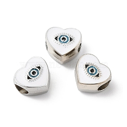 CCB Plastic European Beads, Large Hole Beads, Heart with Evil Eyes, White, 11x11.5x8mm, Hole: 5mm(CCB-B001-01B)