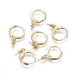 Brass Huggie Hoop Earring Findings, For Half Drilled Beads, Golden, 20mm, Pin: 0.9mm(KK-L177-37G)