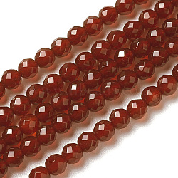Natural Carnelian Beads Strands, Faceted, Round, Red, 4x3.5~4mm, Hole: 0.4mm, about 97~110pcs/strand, 15~16 inch(40~40.7cm)(G-F596-12A-4mm)