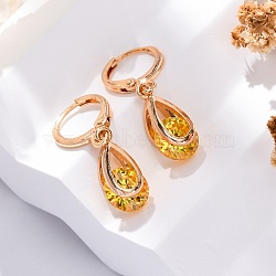 Brass Micro Pave Cubic Zirconia Leverback Earrings, Long-Lasting Plated, Rack Plating, Lead Free & Cadmium Free, Teardrop, Golden, 29x8mm(EJEW-K300-56G)