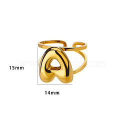 304 Stainless Steel Finger Ring, Real 18K Gold Plated Cuff Ring, Letter A, Inner Diameter: 18mm, Letter: 14~15x6.5~19mm(RJEW-L125-02G-01)