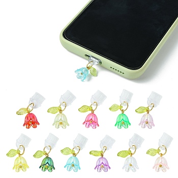 50Pcs Plastic Mobile Dustproof Plugs, with Acrylic Flower Pendants, Mixed Color, 26mm, 50pcs/set
