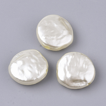 ABS Plastic Imitation Pearl Beads, Flat Round, Beige, 14.5x14.5x5.5mm, Hole: 1.6mm, about 760pcs/500g