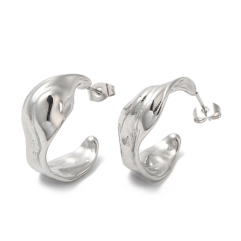 304 Stainless Steel Irregular Twist Stud Earrings, Half Hoop Earrings, Stainless Steel Color, 23.5~24.5x10mm