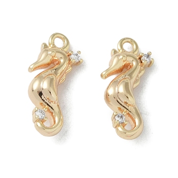 Ocean Collection Theme Jewelry, Brass with Cubic Zirconia Charms, Real 18K Gold Plated, Sea Horse, 15x7x4.5mm, Hole: 1.2mm