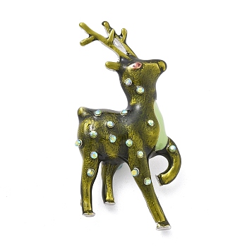 Sika Deer Enamel Pins, Alloy Rhinestone  Brooches for Backpack Clothes, Olive, 64.5x32mm