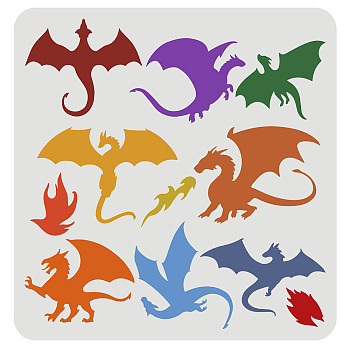 Large Plastic Reusable Drawing Painting Stencils Templates, for Painting on Scrapbook Fabric Tiles Floor Furniture Wood, Square, Dragon Pattern, 300x300mm