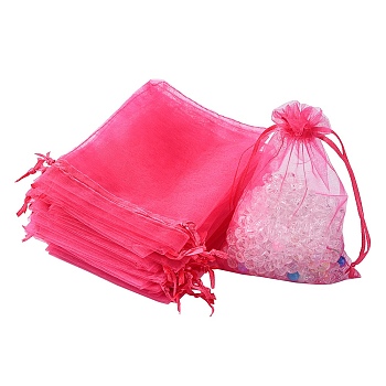 Organza Bags Jewellery Storage Pouches, Wedding Favour Party Mesh Drawstring Gift Bags, Medium Violet Red, 15x10cm
