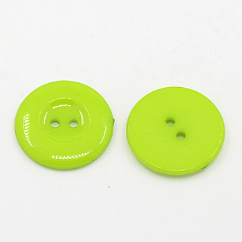 Acrylic Sewing Buttons for Costume Design, Plastic Buttons, 2-Hole, Dyed, Flat Round, Yellow Green, 25x3mm, Hole: 2mm