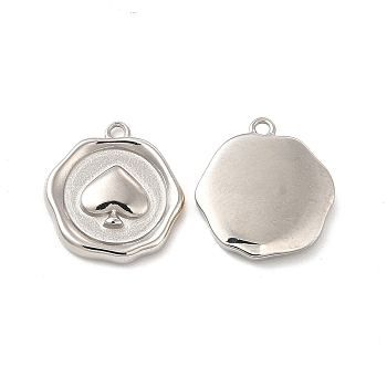 304 Stainless Steel Pendants, Flower with Heart Charm, Stainless Steel Color, 15x14x2.5mm, Hole: 1.2mm