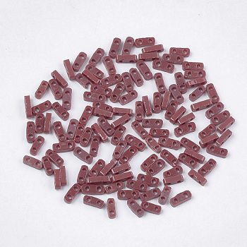 2-Hole Opaque Glass Seed Beads, Rectangle, Brown, 4.5~5x2x1~1.5mm, Hole: 0.5~0.8mm