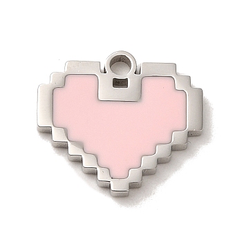 304 Stainless Steel Enamel Charms, Heart Charm, Stainless Steel Color, 12x13x1mm, Hole: 1.3mm
