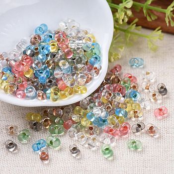 Czech Glass Beads, Dyed/Gold Inlay Color, Bone Shape, Mixed Color, 6.5~7x4~4.5x3.2~3.5mm, Hole: 1.2mm, about 357pcs~363pcs/bag