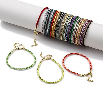 Polyester Cord Braided Bracelet Makings, with Stainless Steel Claw Lobster Clasps, Brass Findings, Long-Lasting Plated, Mixed Color, 7-3/8 inch(18.8cm)