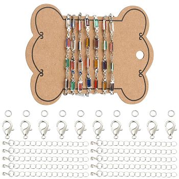 DIY Jewelry Making Kits, including Brass Glass Rectangle Link Chains & Chain Extenders, Zinc Alloy Lobster Claw Clasps, 304 Stainless Steel Open Jump Rings and Ribbon Organizer Card, Colorful, 14.5x4x2mm