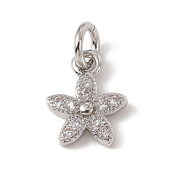Brass Micro Pave Cubic Zirconia Charms, with Jump Rings, Star Charm, Platinum, 9.5x7.5x2mm, Hole: 2.7mm
