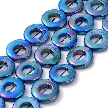 Natural Freshwater Shell Dyed Beads Strands, AB Color, Donut, Dodger Blue, 15x2.5mm, Hole: 0.5mm, about 25~26pcs/strand, 15.16''~15.28''(38.5~38.8cm)